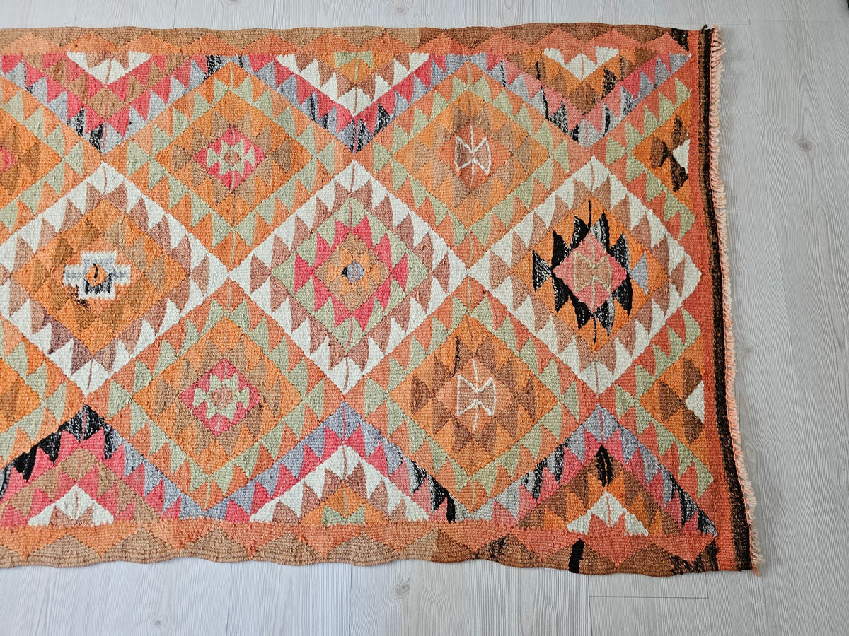 3x9 Turkish Runner: Hand Knotted Wool Oushak Runner Rug - Pastel Color Muted Runner rug - Geometric Coastal Decor (3x9 ft)