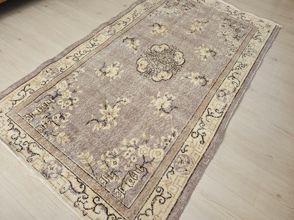 4x6 Vintage Turkish Oushak Rug: Hand-Knotted Organic Wool Small Rug