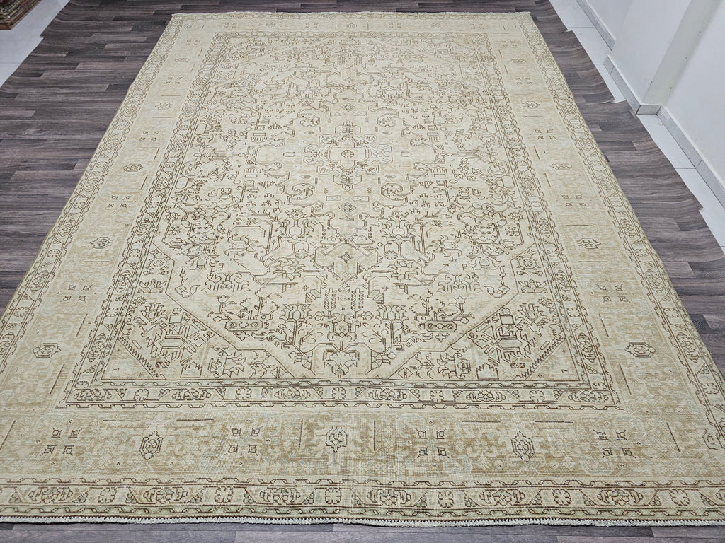 Oversize Hand Knotted Wool Rug: 9.60x12.60 ft. Vintage Turkish Geometric Carpet