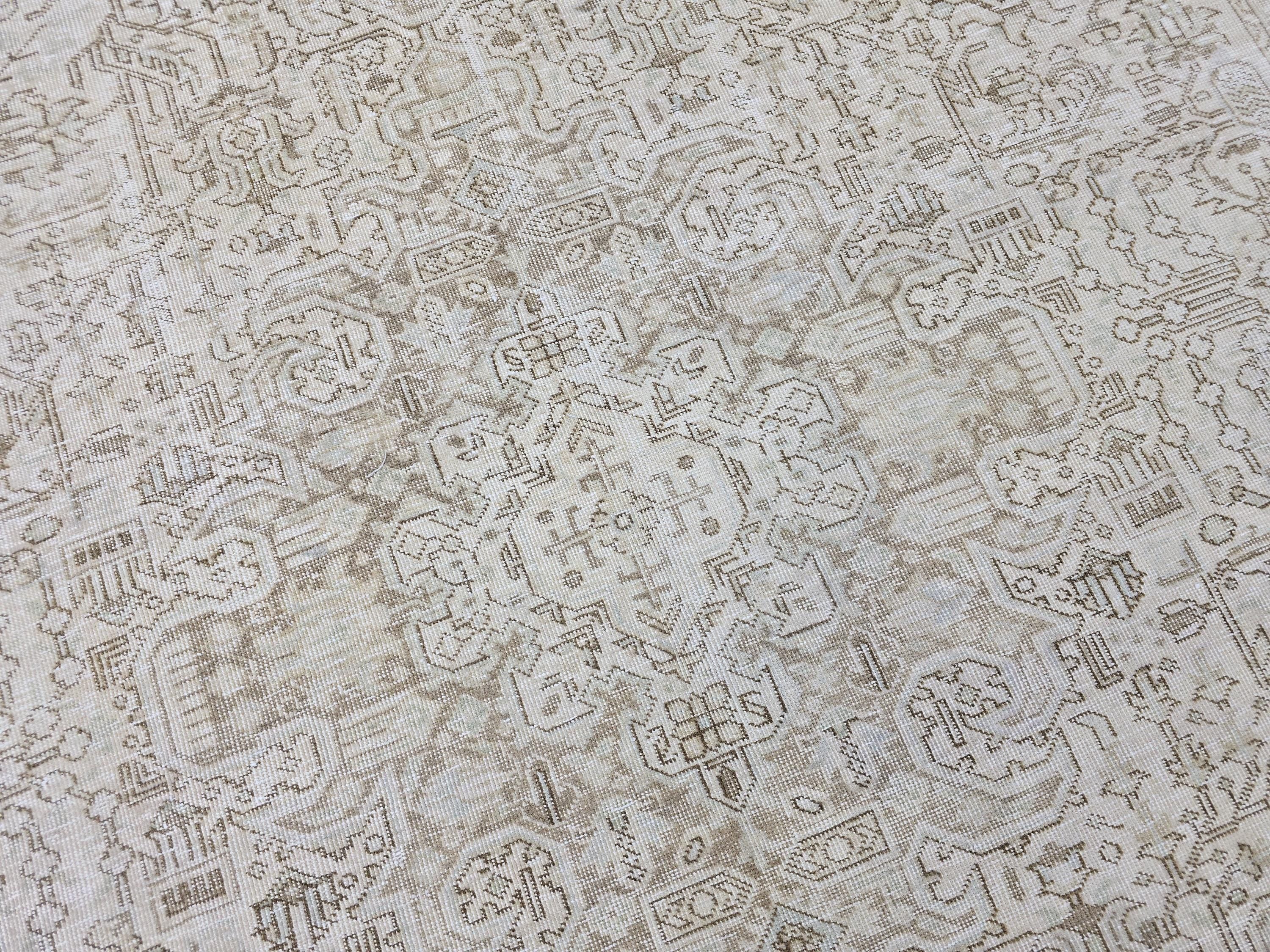 9x12 Oversize Vintage Area Rug/ Hand Knotted Wool Oushak Rug/ Beige Cream Turkish Rug/ Large Neutral Area Rug Geometric