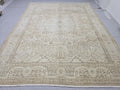 Oushak Rug 9x12, Muted Beige Cream Vintage Turkish Area Rug, Medallion Floral Wool Rug for Living Room