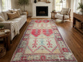 Oushak Rug 5x12, Antique Red Cream Distressed Wool Area Rug, Faded Panel Medallion Anatolian Wide Runner, Boho Farmhouse Living Room Decor