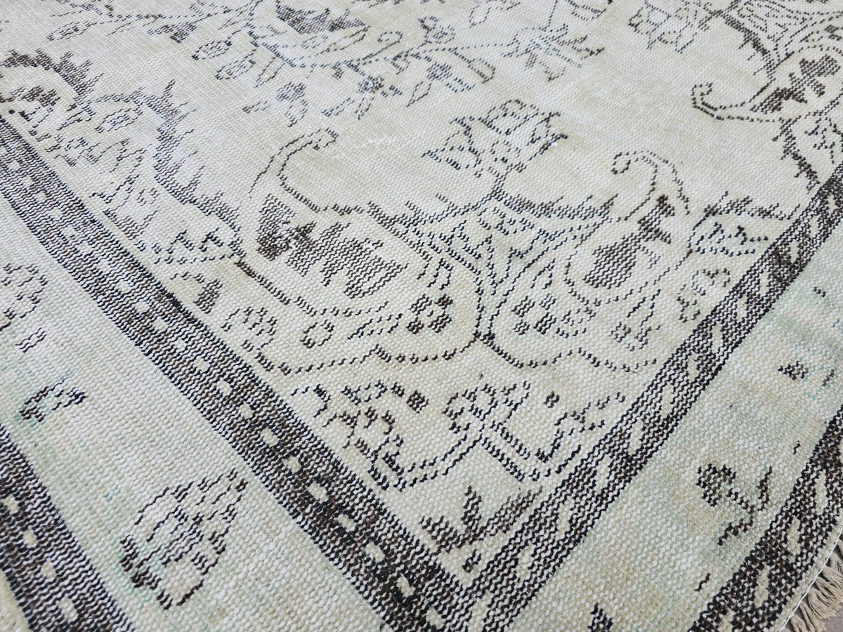 6x9 Neutral Oushak Rug: Vintage Turkish Wool Area Rug