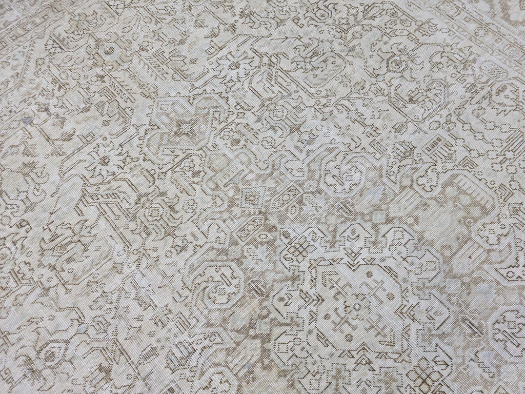 9x12 Oversize Vintage Area Rug/ Hand Knotted Wool Oushak Rug/ Beige Cream Turkish Rug/ Large Neutral Area Rug Geometric