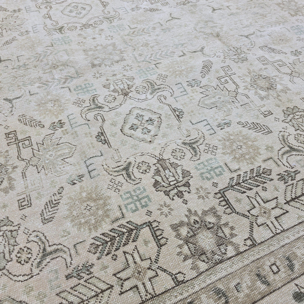 9x12 Vintage Handwoven Neutral Beige Large Area Rug – 9.40x12.65 ft Turkish Bohemian Carpet