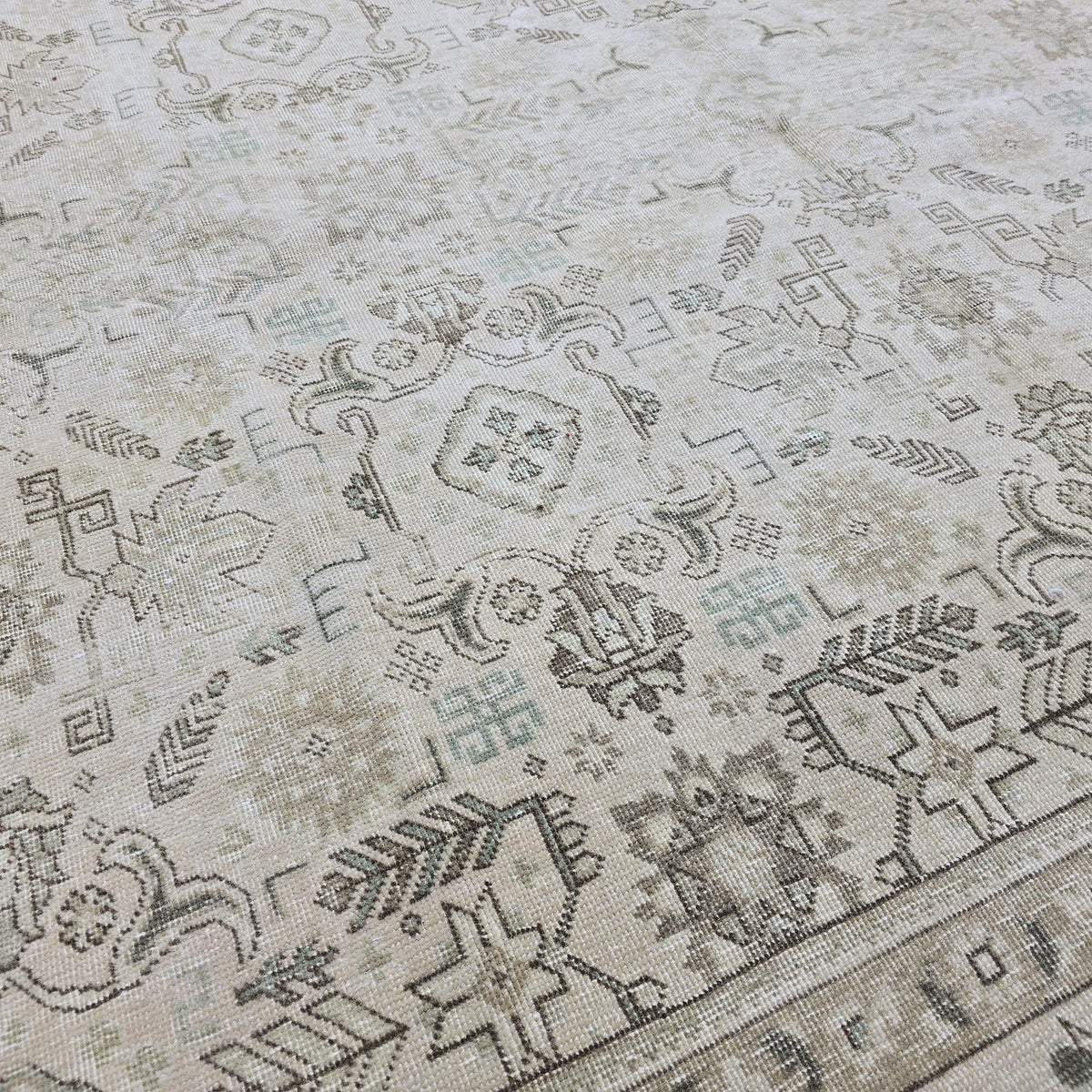 9x12 Vintage Handwoven Neutral Beige Large Area Rug – 9.40x12.65 ft Turkish Bohemian Carpet