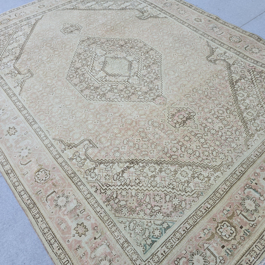 8x11 feet Neutral Turkish Oushak Area Rug Cream Pink Wool Handmade