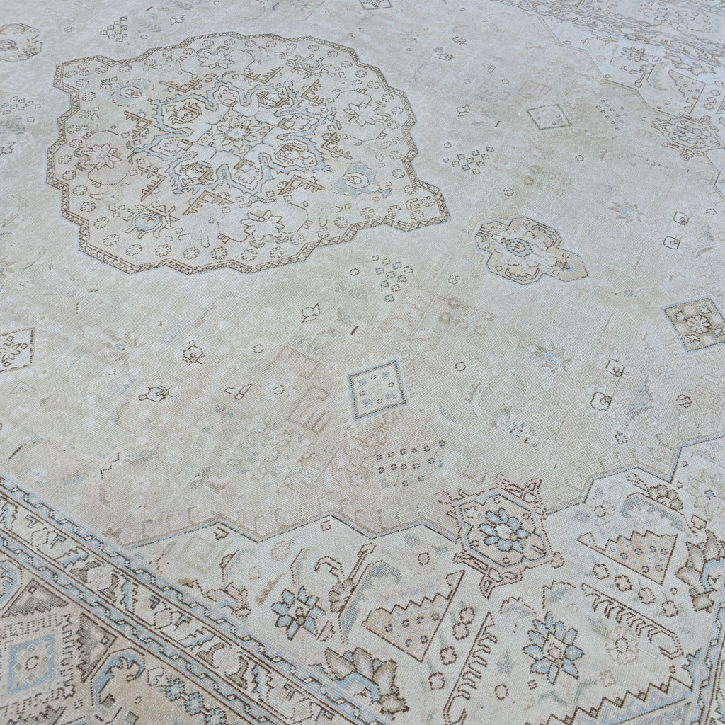 9x12 Oushak Rug: Neutral Turkish Oversize Carpet (9.50x12.30 ft) Vintage