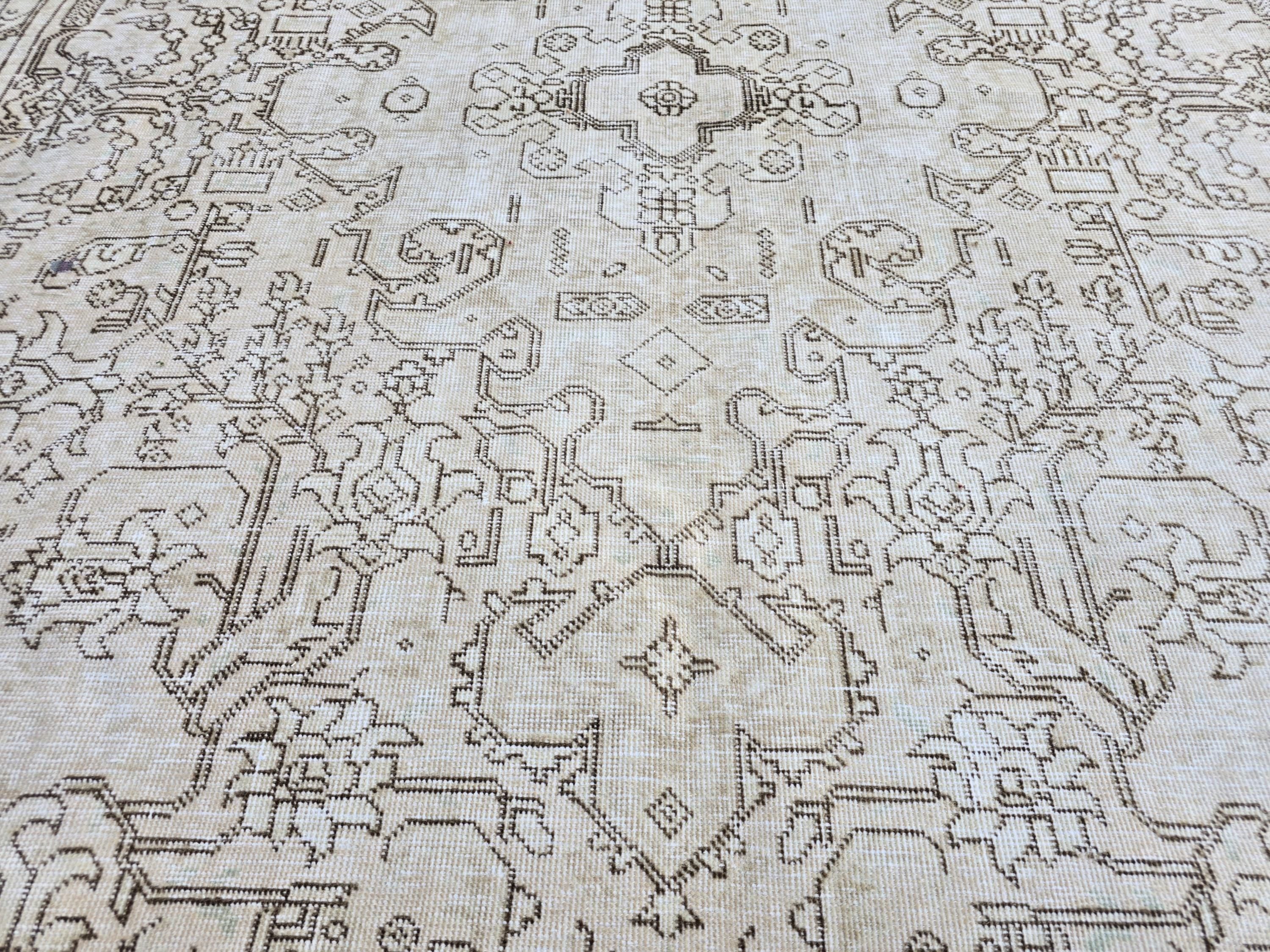 Oushak Rug 8x11, Antique Turkish Carpet, Ivory Brown Wool Rug, Hand Knotted Floral Area Rug, Neutral Dining Room Rug, Boho Decor Rug,