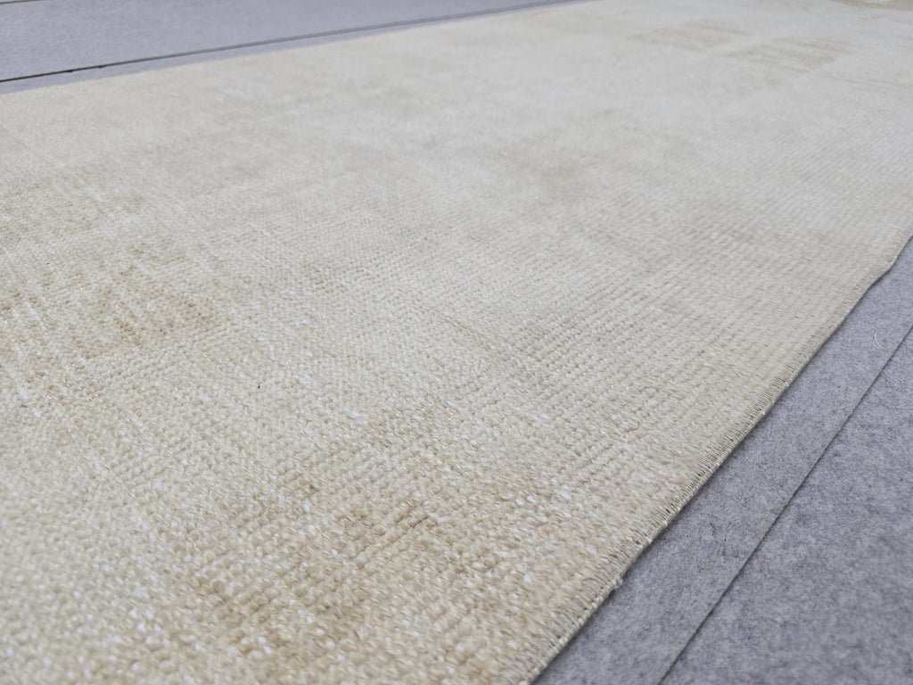 Oushak Rug 3x13, Minimalist Neutral Runner, Hand Knotted Wool Turkish Runner, Faded Oatmeal Hallway Rug, Vintage Boho Stair Carpet