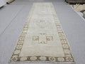 Oushak Rug 4x12, Neutral Runner Rug, Faded Hand Knotted Wool Turkish Runner, Muted Beige Hallway Rug, Vintage Boho Stair Neutral Runner