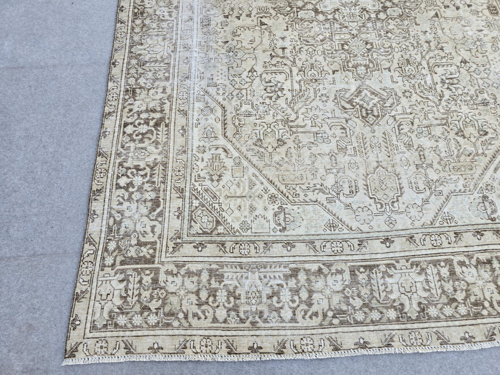 8x11 Vintage Turkish Rug, Neutral Beige Distressed Area Rug, Handwoven Large Rug