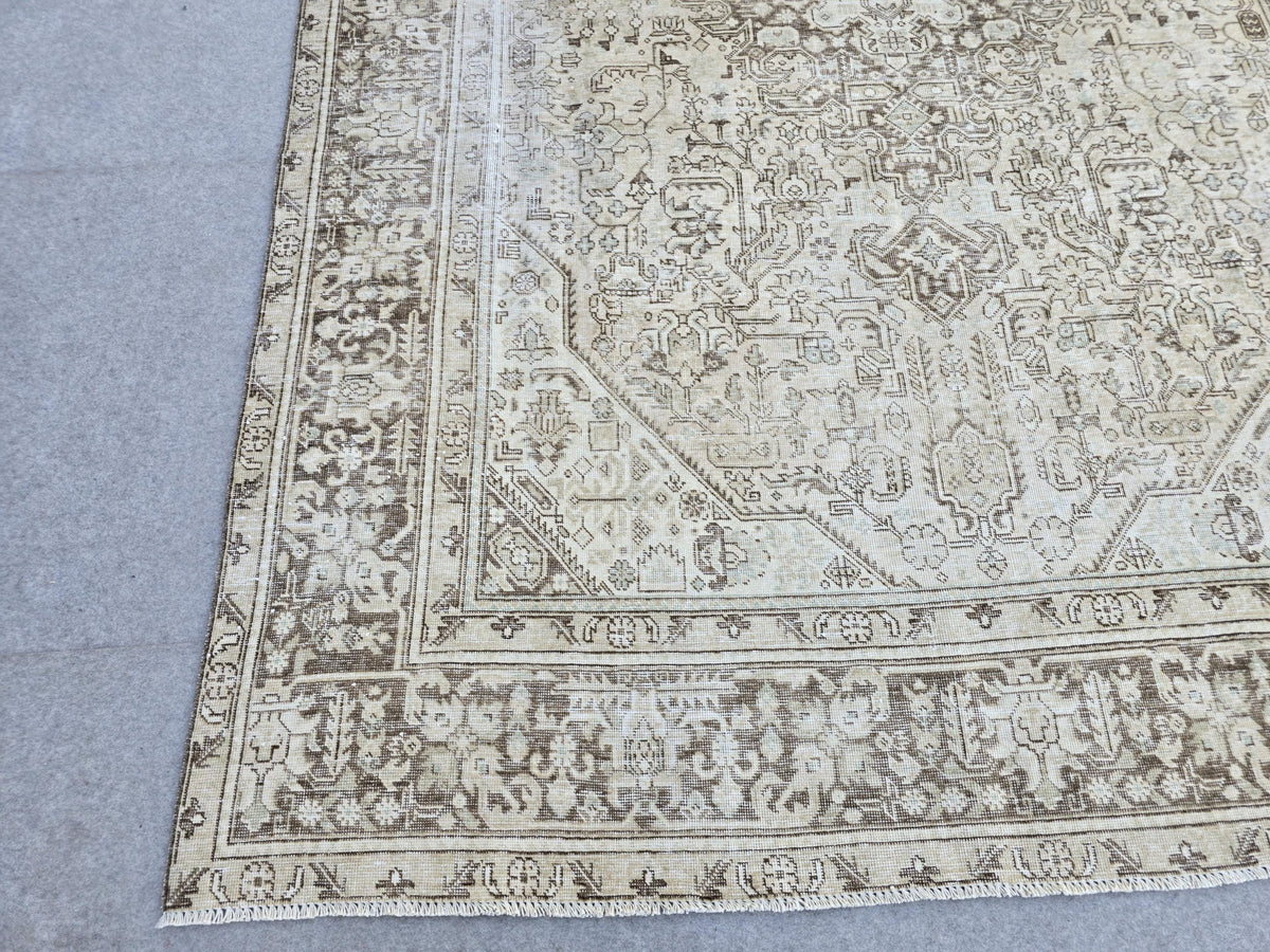 8x11 Vintage Turkish Rug, Neutral Beige Distressed Area Rug, Handwoven Large Rug