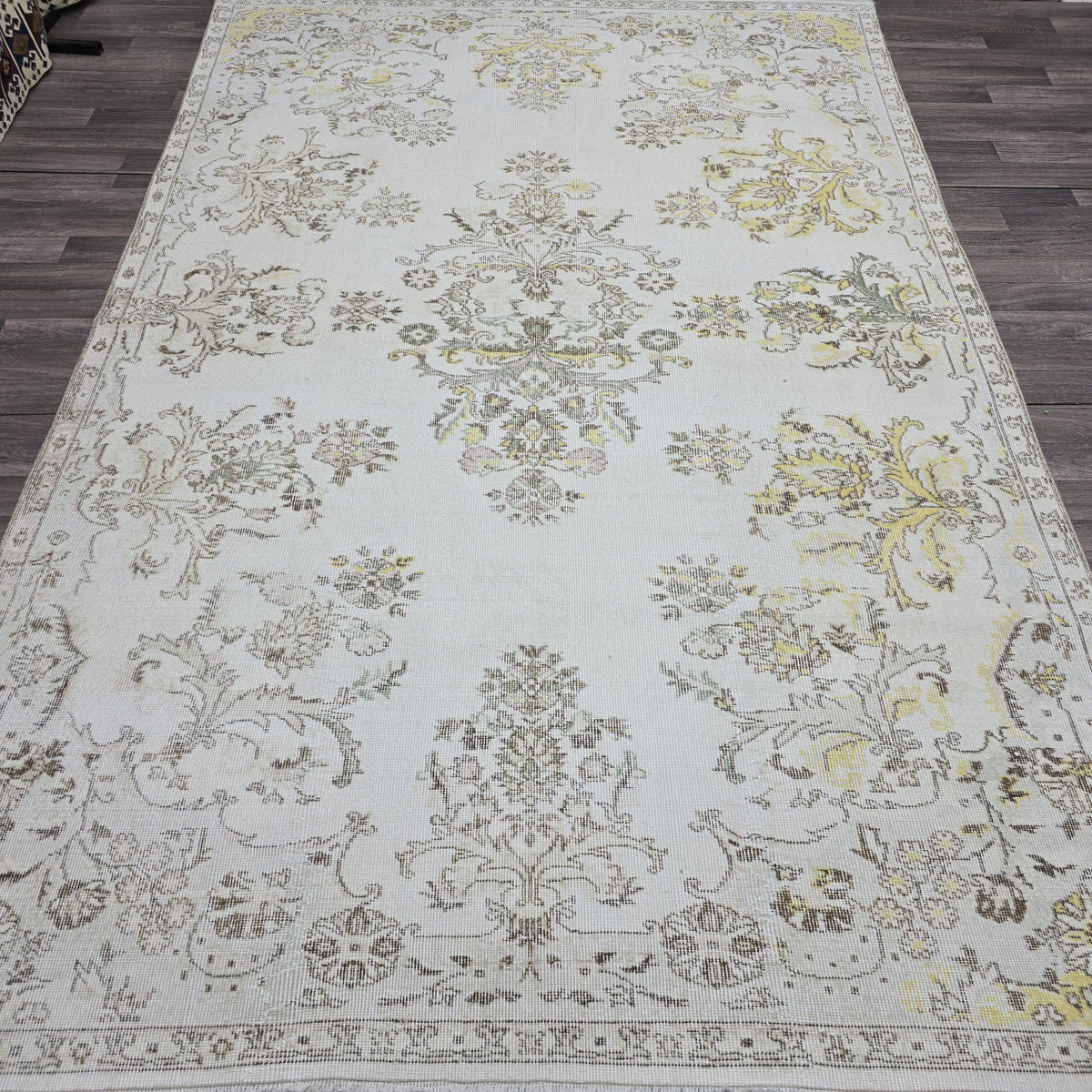 Vintage Rug 7x10 Oushak Rug Ivory Turkish Rug Handmade Wool Carpet Neutral Muted Area Rug For Living Room Bedroom Boho Home Decor