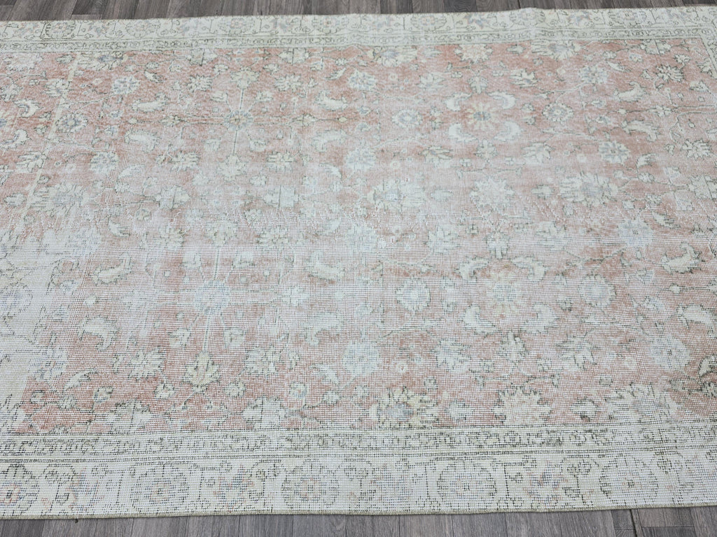 Vintage Turkish Oushak Rug: 4.5x8 Wool Handknotted Floral Carpet