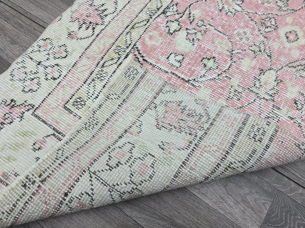 Vintage Turkish Runner Rug: Pink Oushak Wool Hallway Carpet
