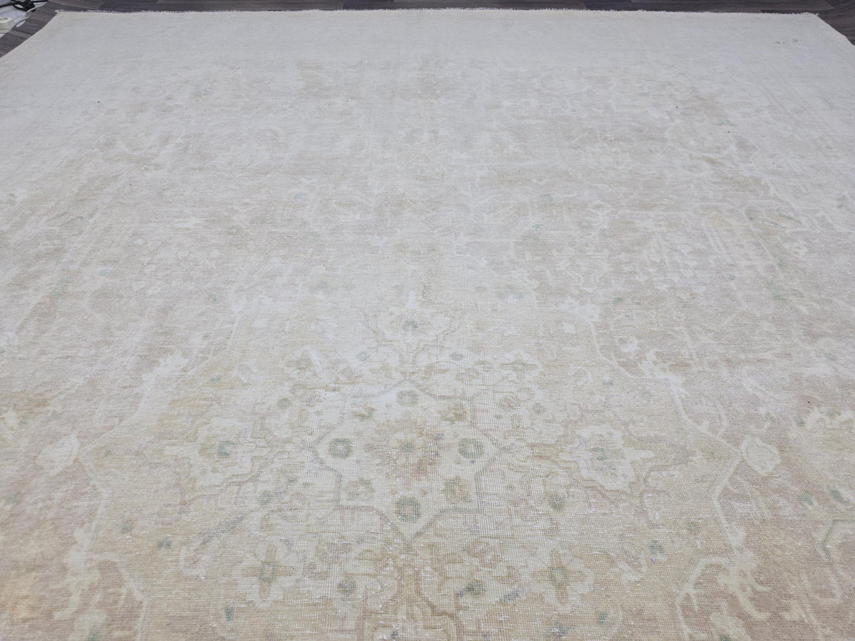 Large Vintage Handwoven Turkish Oushak Wool Rug: 9.6x12.6 ft