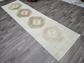 Vintage Hand-Knotted Wool Runner Rug: 3x10.5 ft Beige Brown Oriental