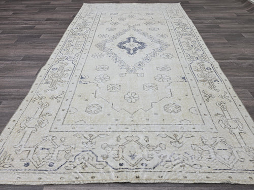 4x7 Oushak Rug - Neutral Vintage Turkish Rug: 4.3x7.7ft Hand-Knotted Wool Rug