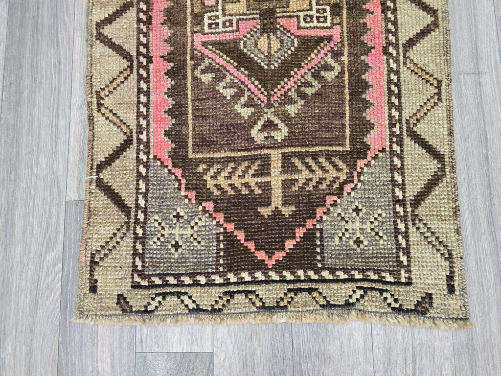 Vintage Turkish Oushak Rug: 20x39 Boho Earthy Entryway Mat