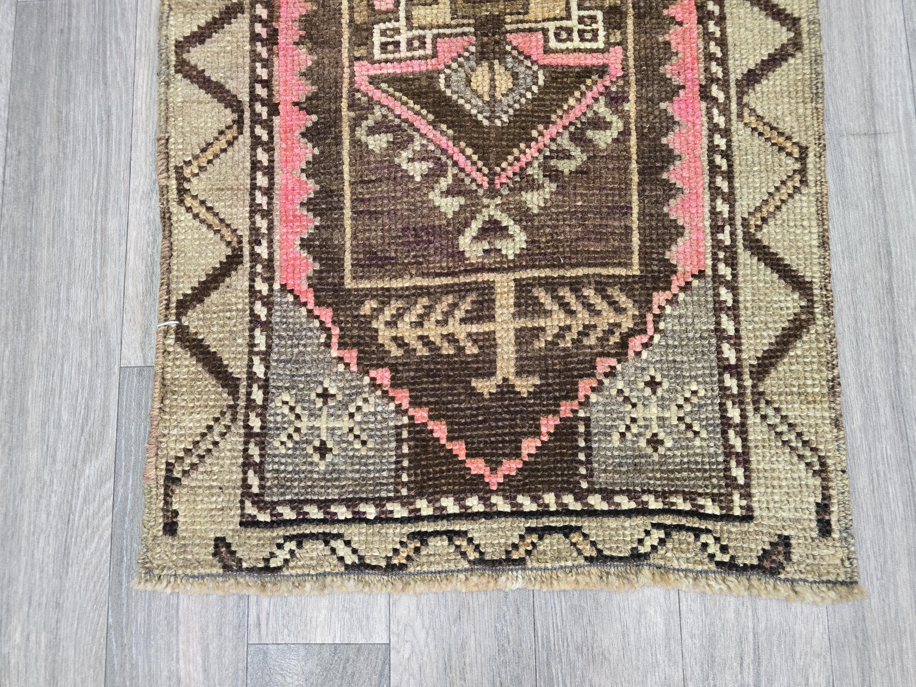 Vintage Turkish Oushak Rug: 20x39 Boho Earthy Entryway Mat