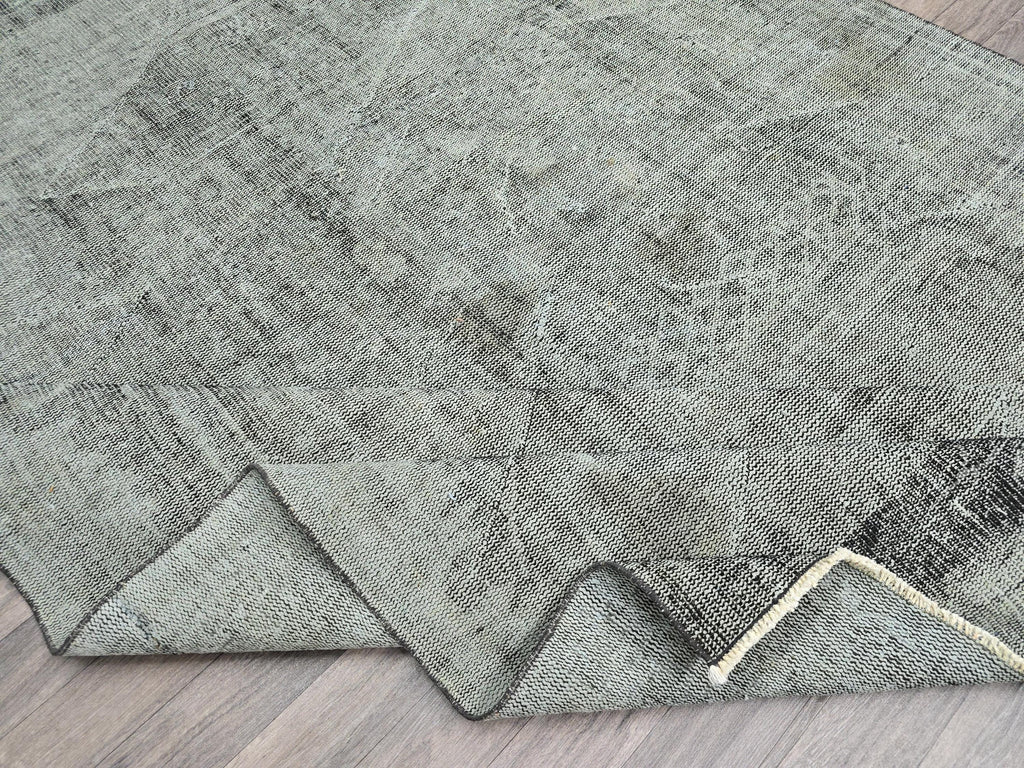 Vintage Turkish Overdyed Rug: Mint Green Distressed Bohemian Carpet (6.7x10.8 ft)