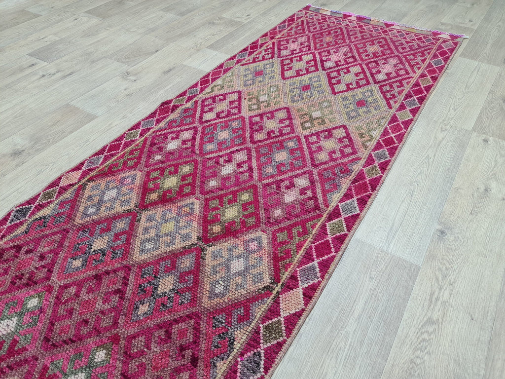 Purple Oushak Runner Rug: Hand-Knotted Wool, Vintage Turkish Design (2.75x14.4 ft)