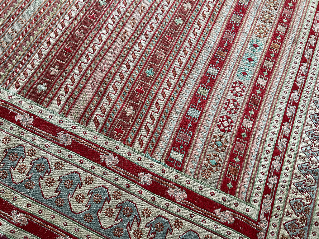 6x9 Vintage Soumak Kilim Rug: Hand-Knotted Wool Striped Rug