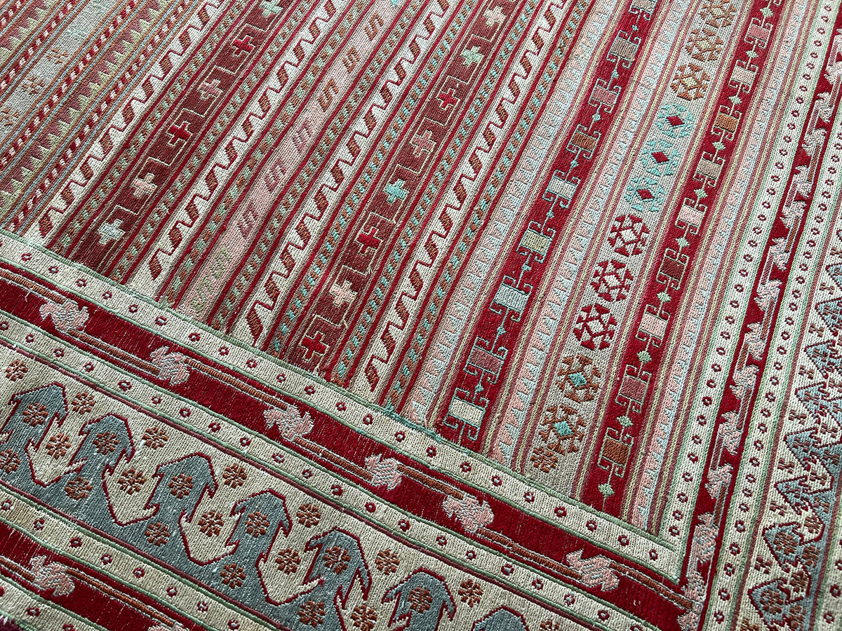 6x9 Vintage Soumak Kilim Rug: Hand-Knotted Wool Striped Rug