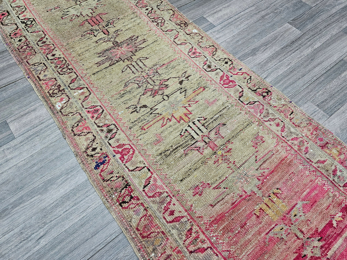 Antique Turkish Wool Runner Rug: Muted Pastel Herki Hallway Rug