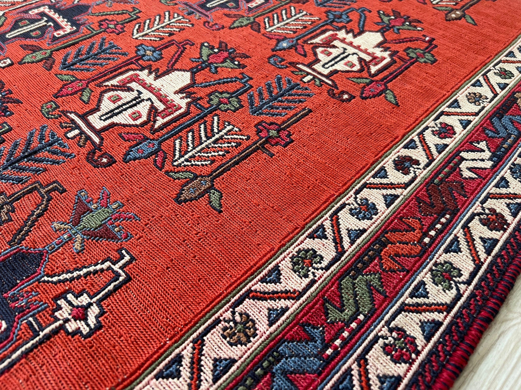 Antique Avşar Soumak Rug Runner: 3x9 Vintage Wool Hallway Rug