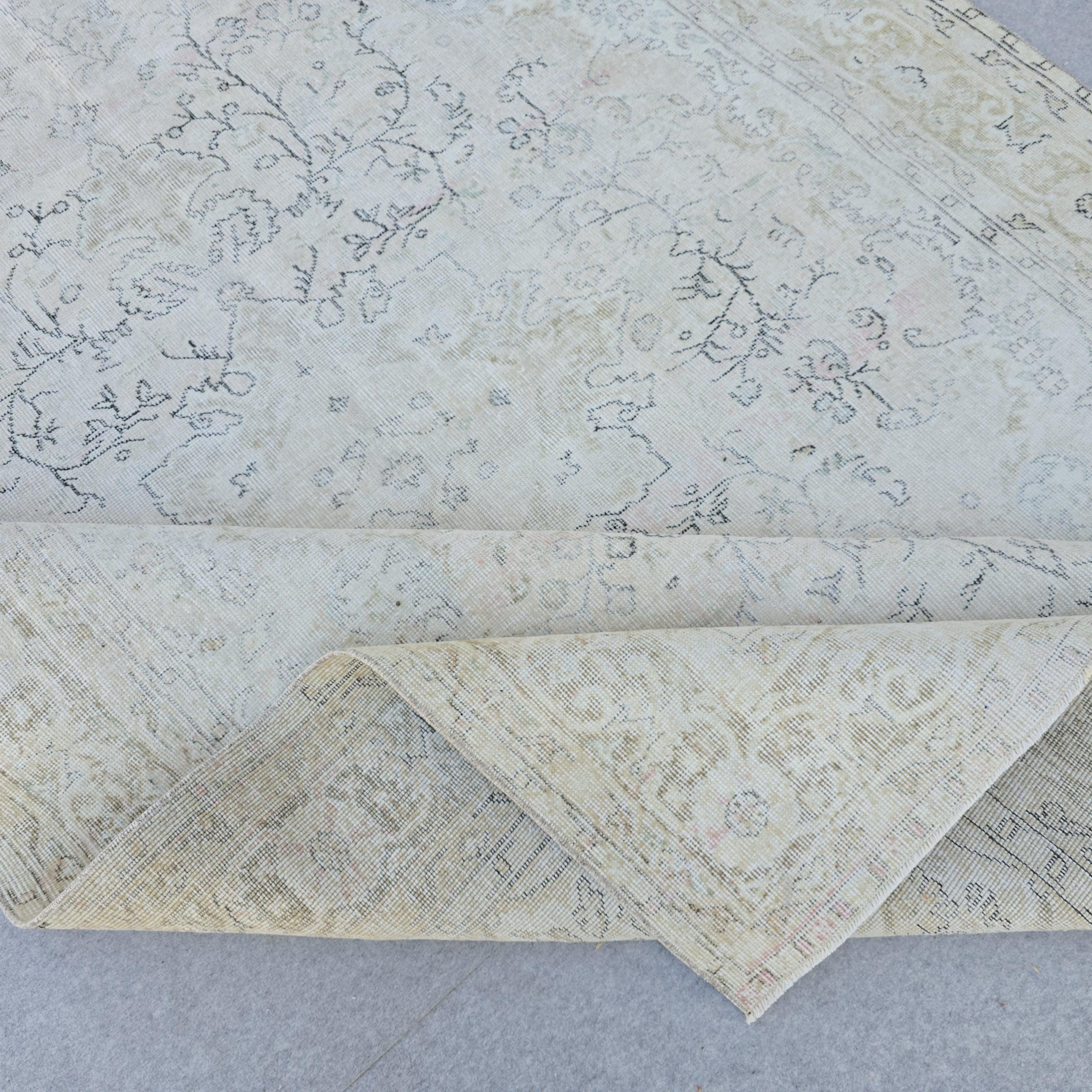 Vintage Hand-Knotted Turkish Oushak Rug: 7x10 Faded Area Rug