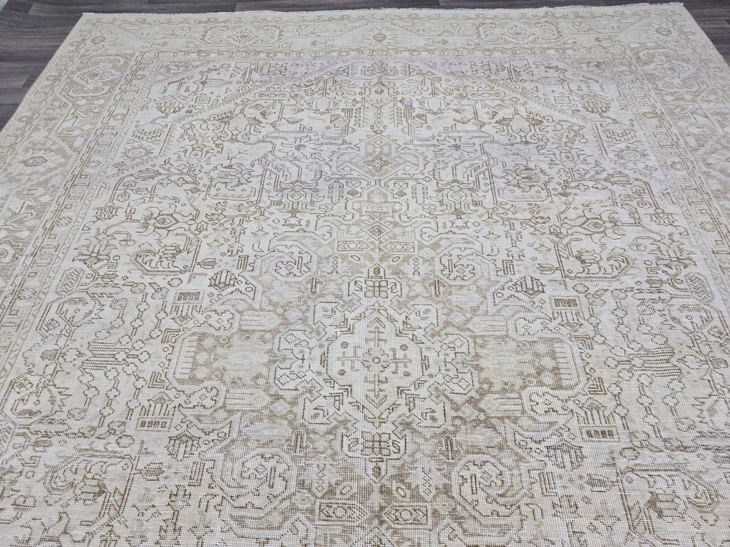 9x12 Oversize Vintage Area Rug/ Hand Knotted Wool Oushak Rug/ Beige Cream Turkish Rug/ Large Neutral Area Rug Geometric