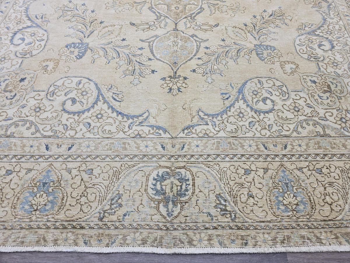 10x13 Oversize Vintage Area rug / Beige Blue Hand Knotted Oriental Carpet