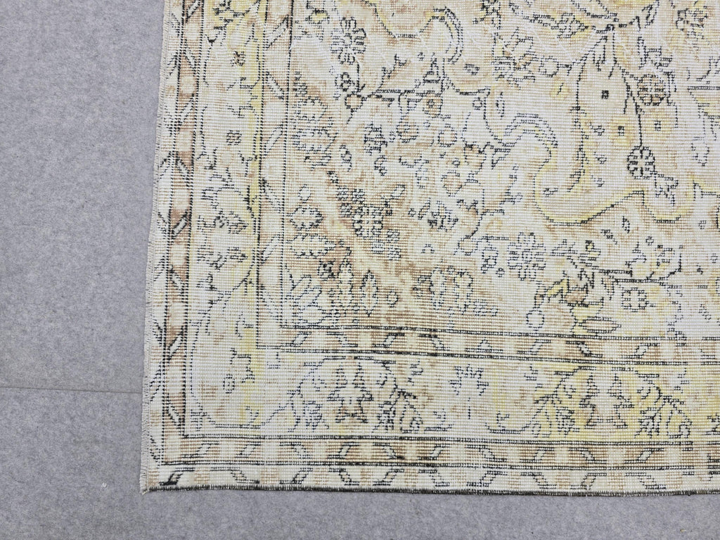 7x9 Neutral Vintage Turkish Oushak Rug for Bedroom/ High Quality Wool Area Rug