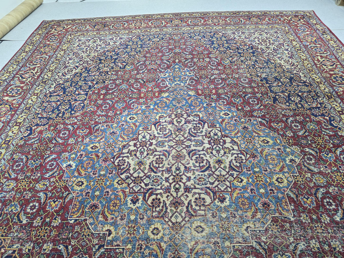 Antique Turkish Rug - HandKnotted Wool Vegetable Dyed Carpet /9,5x 12,8 feet