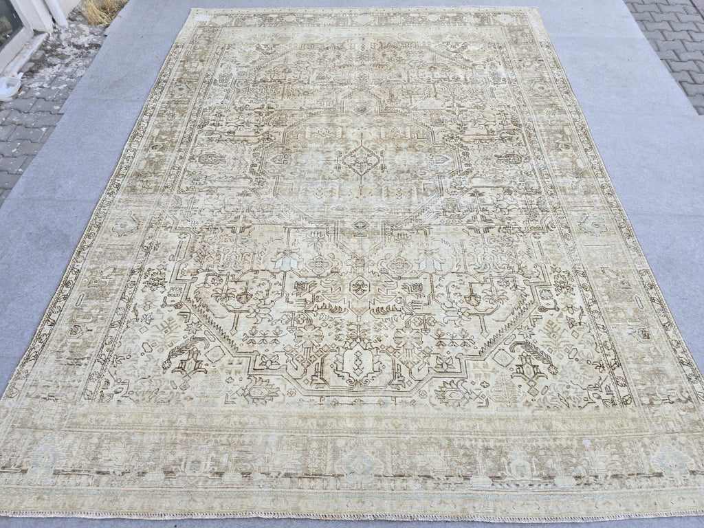 9x12 Neutral  Turkish Arean Rug Hand Knotted Vintage // 9.3x12.20 feet