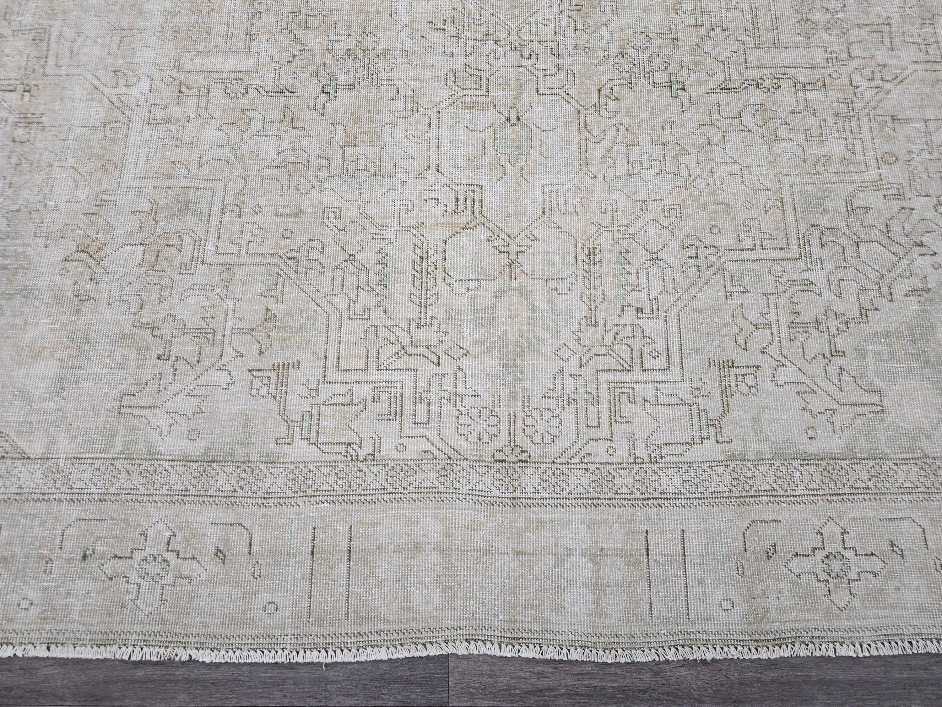 Oushak Rug 9x12 Neutral Hand Knotted Vintage Oversize Turkish Rug Geometric // 9.50x12.50 feet