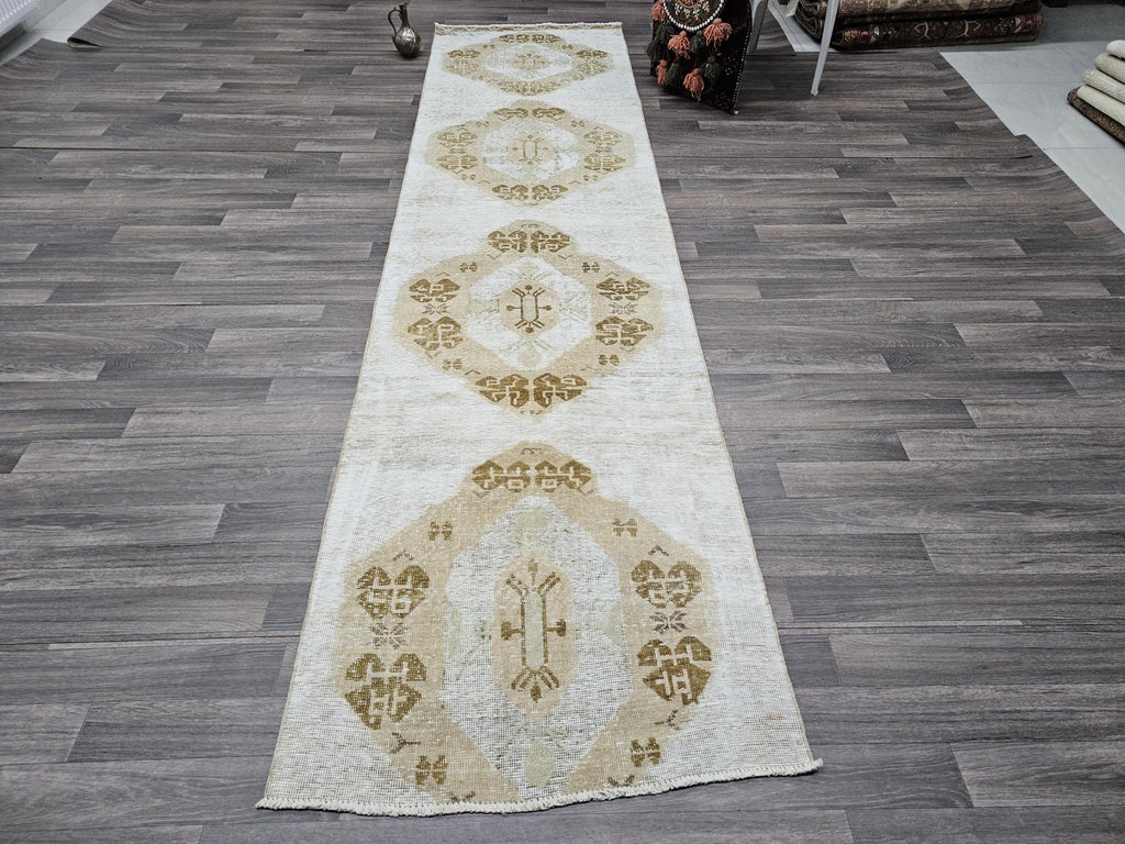 3x11 Vintage Oushak Runner / 2.90x11.45 feet / Hand Knotted Wool Turkish Muted Orienta Runner