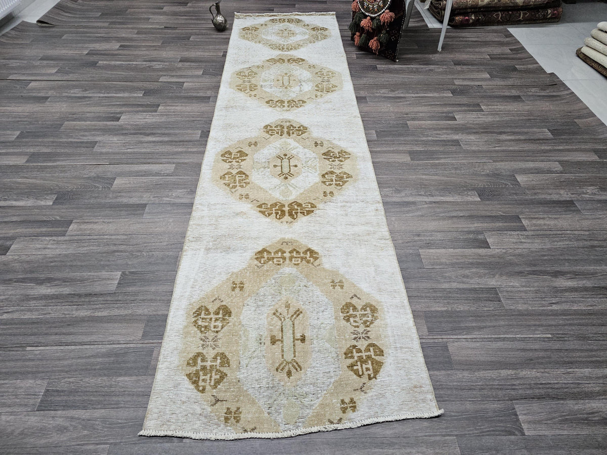 3x11 Vintage Oushak Runner / 2.90x11.45 feet / Hand Knotted Wool Turkish Muted Orienta Runner