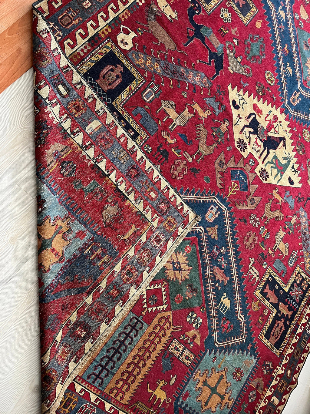 Dragon Soumak Rug: Antique Caucasian Hand-Knotted Wool Carpet (7x9.45 ft)