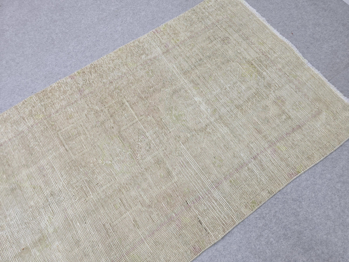 3x12 Oushak Runner Rug, Faded Solid Beige Turkish Wool Hallway Runner, Distressed Minimalist Anatolian Corridor Rug, Neutral Boho Decor