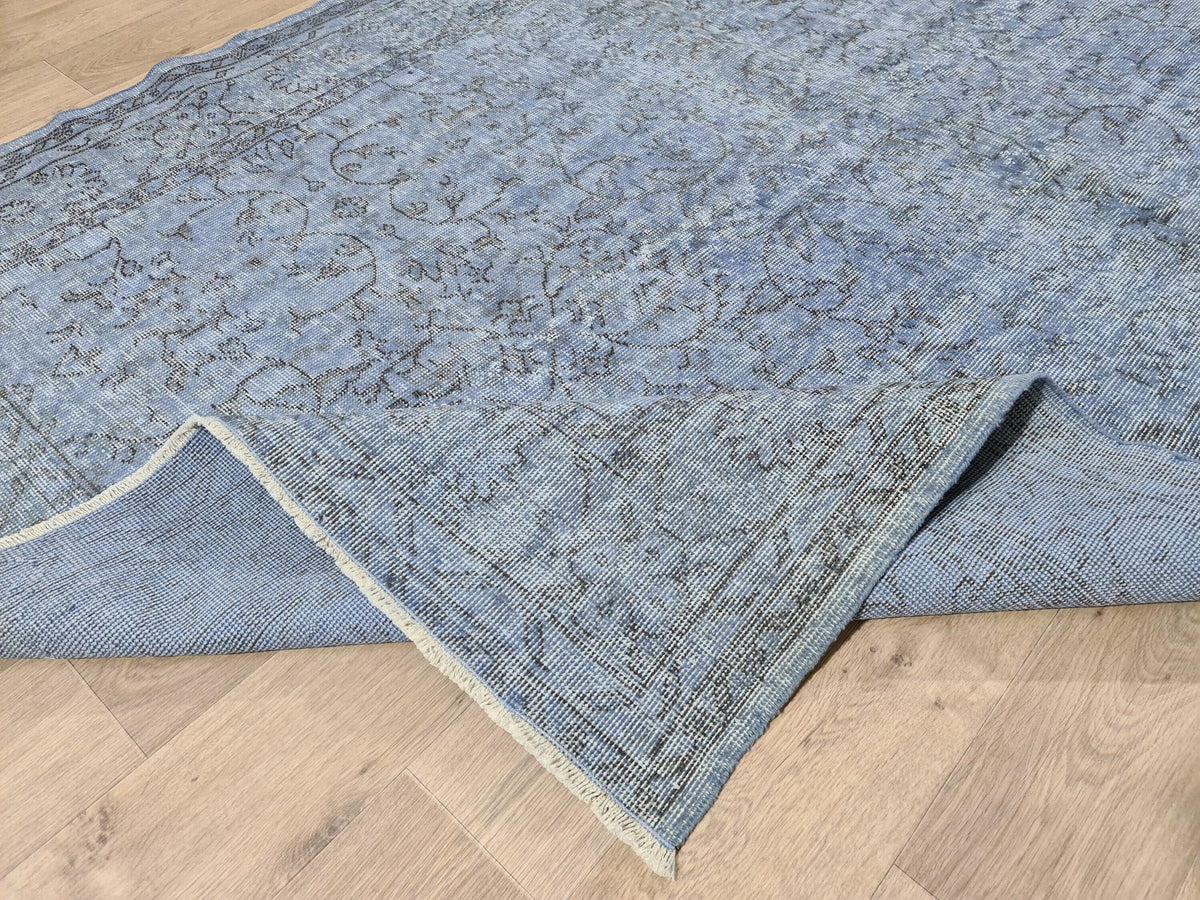 Hand Knotted Vintage Turkish Wool Rug: 6x9 Blue Oushak Carpet