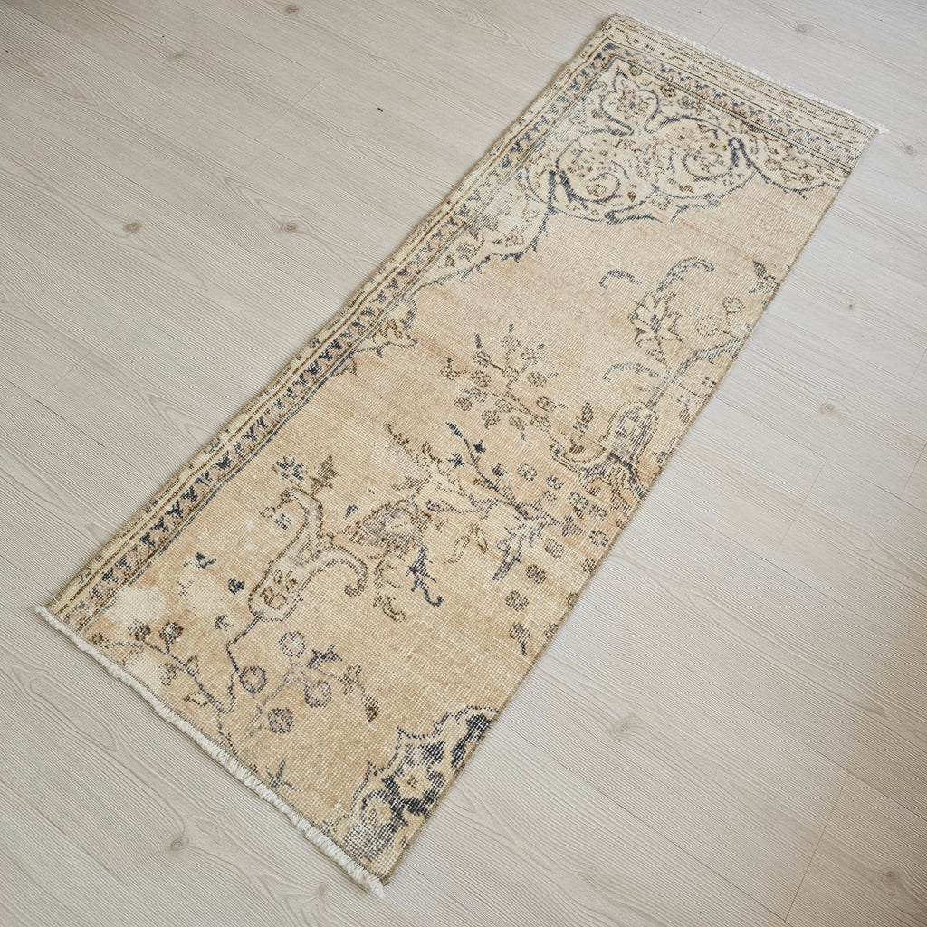 Faded Wool Turkish Runner Rug: Short Vintage Style (2x5)