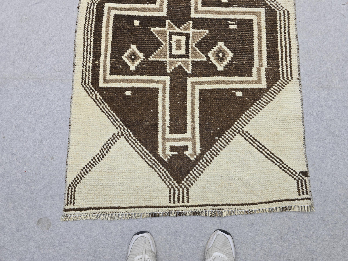 3x12 Neutral Hand Knotted Wool Turkish Runner - High Quality Muted Wool Oushak Runner for Kitchen, Hallway and Entry, Boho Decor rug runner