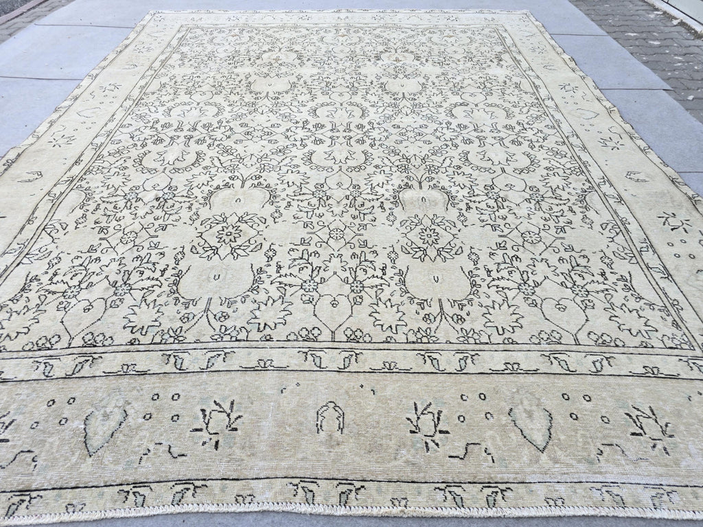 Oushak Rug 10x12 Cream Floral Vintage Hand Knotted Wool Area Carpet