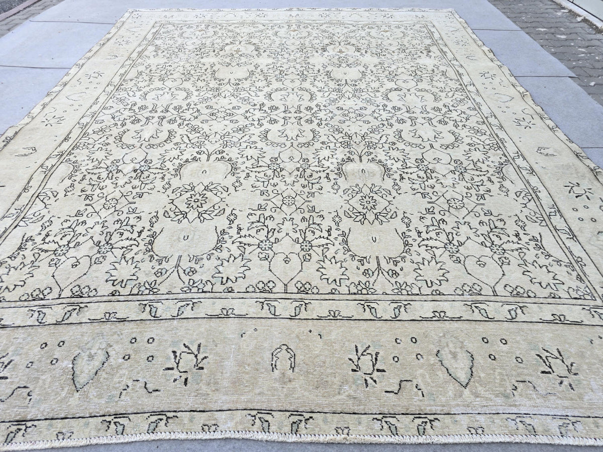 Oushak Rug 10x12 Cream Floral Vintage Hand Knotted Wool Area Carpet
