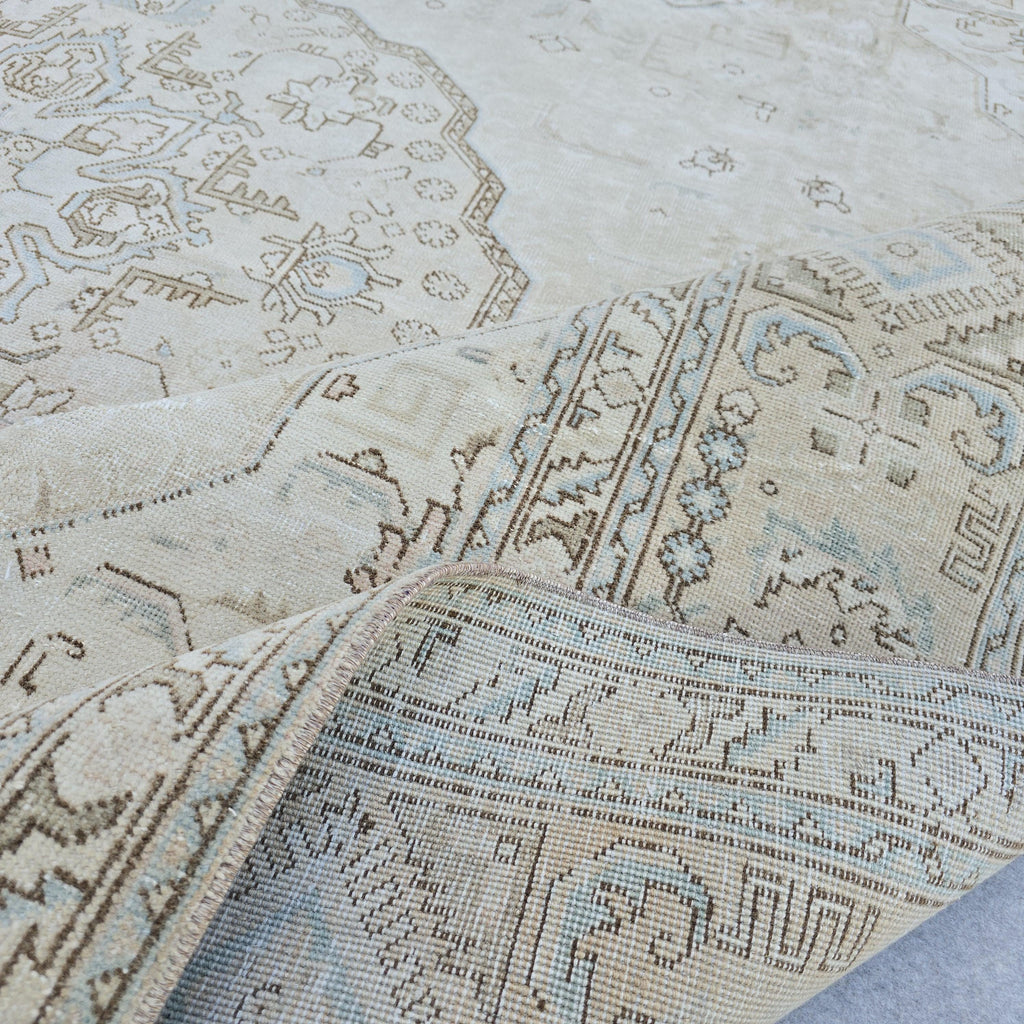 9x12 Oushak Rug: Neutral Turkish Oversize Carpet (9.50x12.30 ft) Vintage