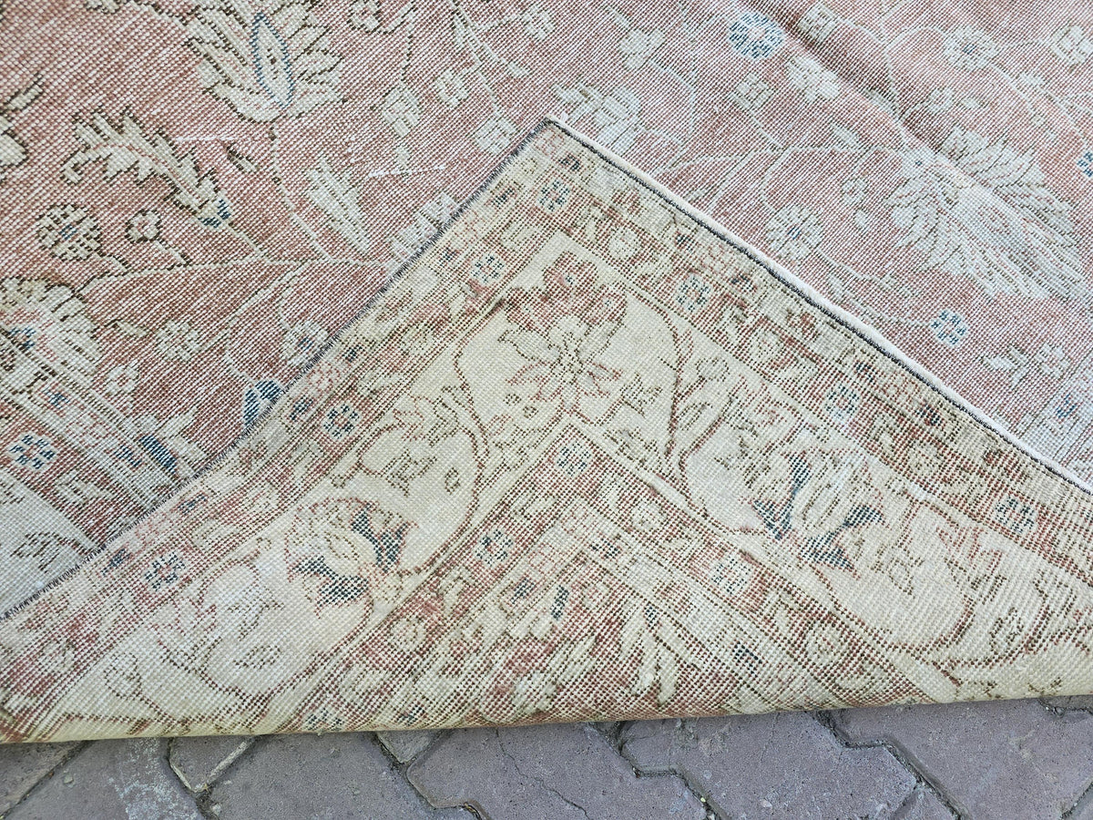 7x10 Hand-Knotted Turkish Oushak Rug: Faded Oriental Area Carpet