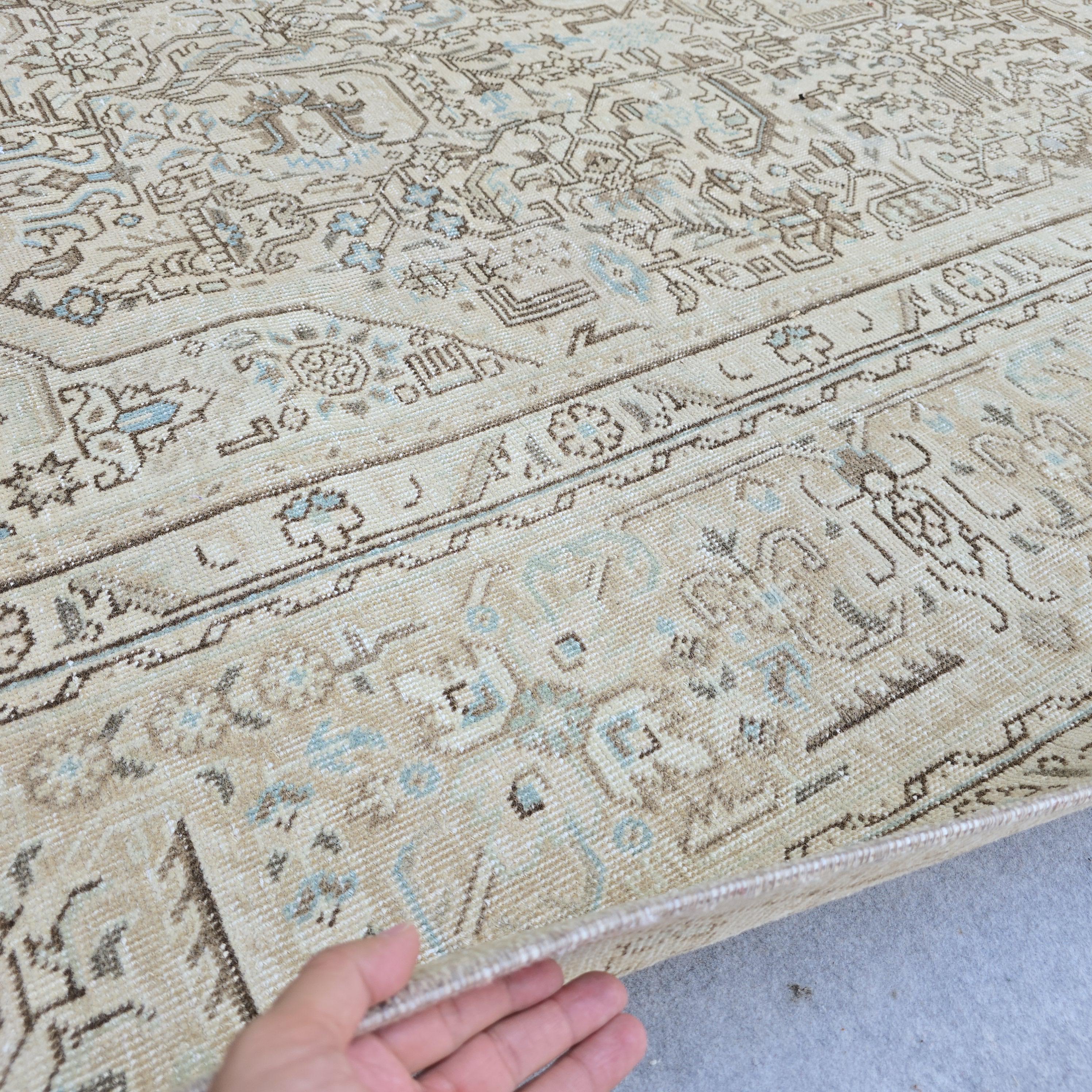 Oushak Rug 8x11 Muted Beige Heriz Medallion Hand Knotted Vintage Wool Area Carpet